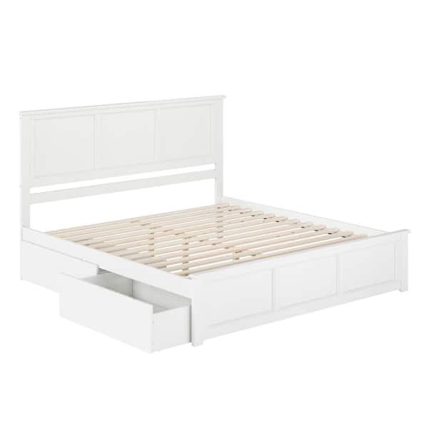 Madison White Solid Wood Frame King Platform Bed with Matching Footboard and Storage Drawers