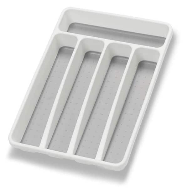 Plastic Silverware Organizer with 5 Compartment for Organizing Kitchen Drawers and Storing Flatware, White (1-Pack)