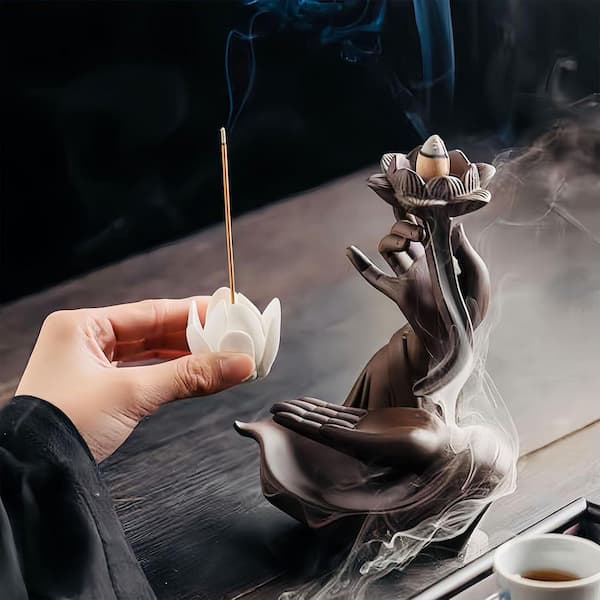 Afoxsos Lotus Hand Ceramic Backflow Incense Burner with 50-Cones