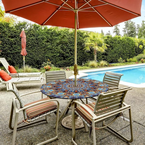 fitted patio table cover with umbrella hole Buwuta Outdoor Tablecloth Waterproof Round Tablecloth with Elastic Zippered Wipeable Cloth Round for Picnic, Patio,Garden Fits to 40