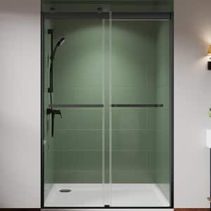 44 in. W - 48 in. W x 74 in. H Sliding Semi-Frameless Shower Door in Matte Black with 5/16 in. (8 mm) Clear Glass