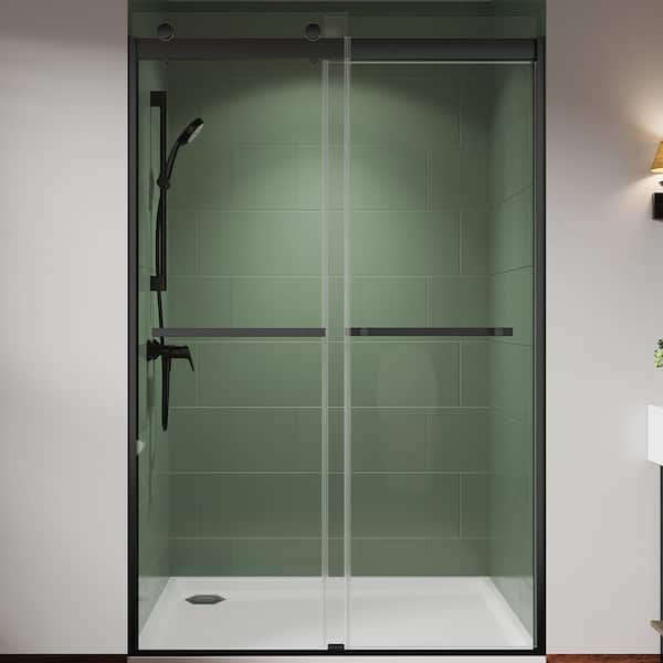 ES-DIY 44 in. W - 48 in. W x 74 in. H Sliding Semi-Frameless Shower Door in Matte Black with 5/16 in. (8 mm) Clear Glass