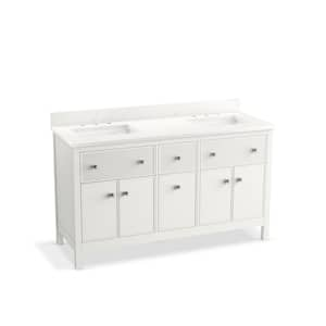 Malin 61in. Double Sink Freestanding White Bath Vanity with White Quartz Top Assembled