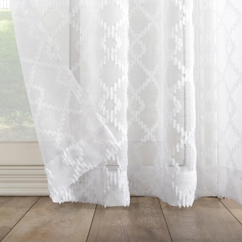 White Geometric Sheer Rod Pocket Curtain Panel 50" x 84"