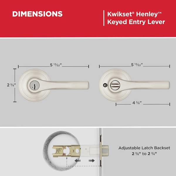 Kwikset Henley Satin Nickel Keyed Entry Door Handle Featuring