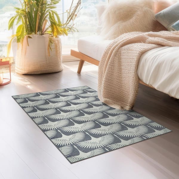 Flock Slate Grey/Off White Washable Rug 3 ft. x 5 ft. Area Rug