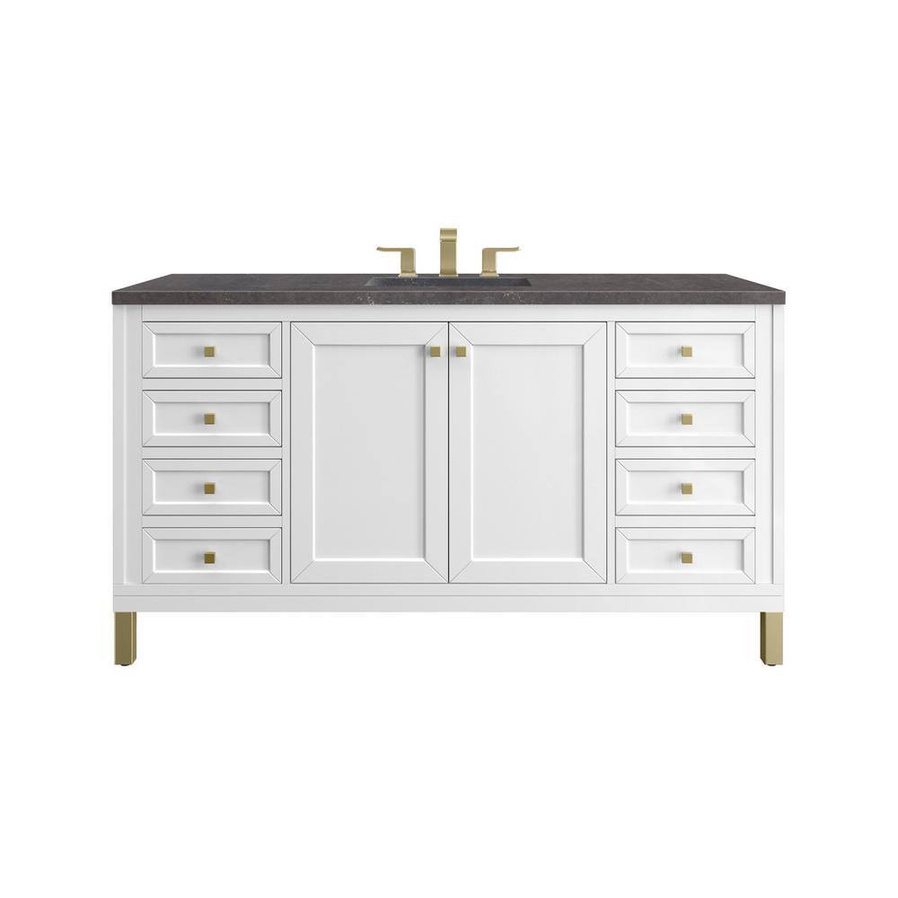 James Martin Vanities Chicago 60 in. W x 23.5 in. D x 34 in. H Bathroom Vanity in Glossy White with Charcoal Soapstone Quartz Top -  305V60SGW3CSP