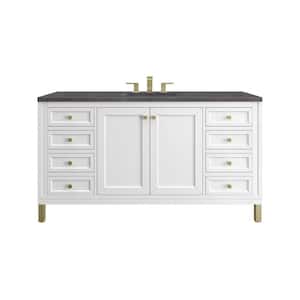 Chicago 60 in. W x 23.5 in. D x 34 in. H Bathroom Vanity in Glossy White with Charcoal Soapstone Quartz Top