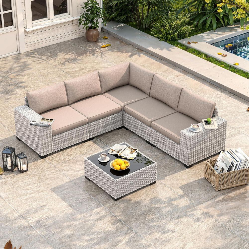 Maison Backyards 6-Piece Wicker Outdoor Patio Conversation Set with ...