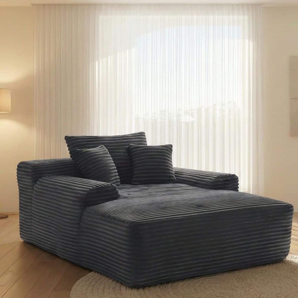 Gray Plush Fur Chaise Lounge, Sofa Bed, Oversized Chair with 2 Pillows and Armrest, No Assembly Required price history on PriceWatchPro