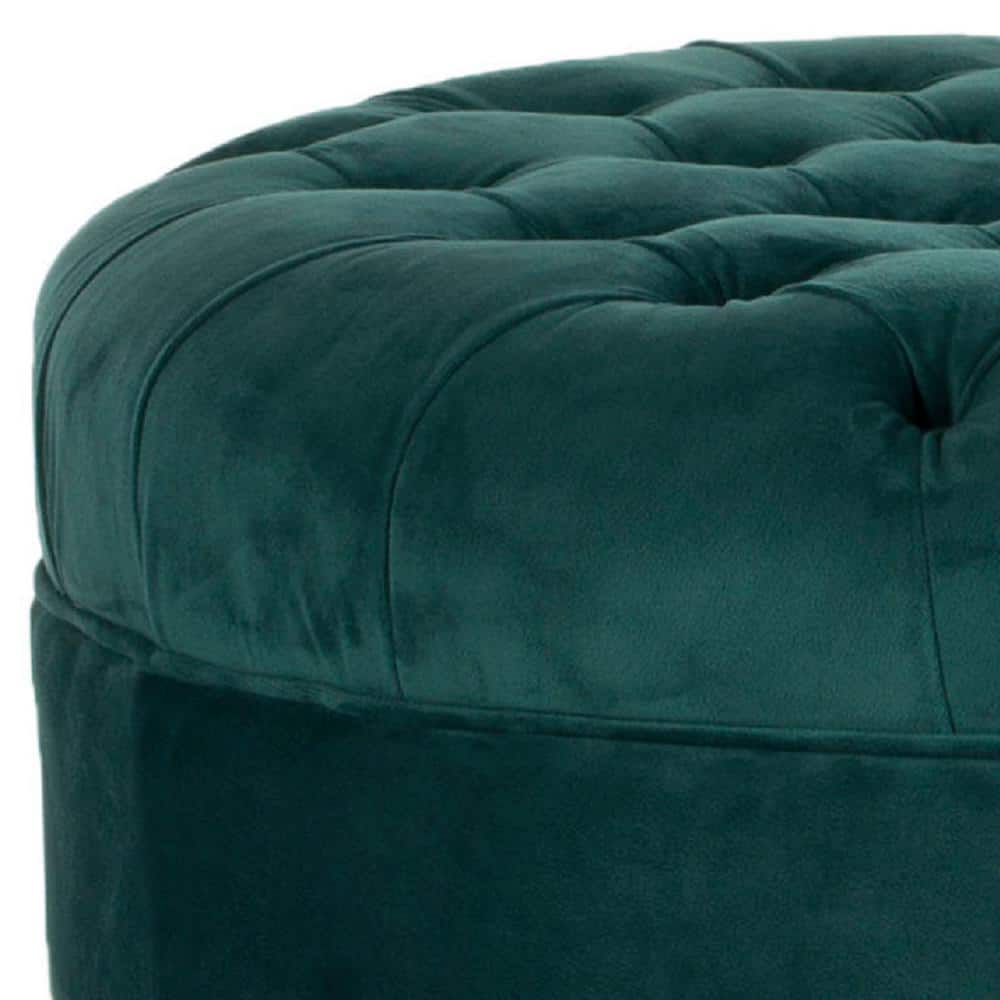 Transitional Clara 27" Tufted Round Ottoman in Marine Blue Velvet