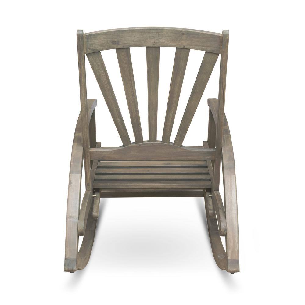 Gray Acacia Wood Outdoor Rocking Chair with Arms
