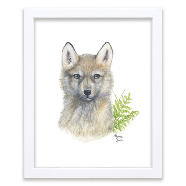 Unbranded Woodland Littles 2 "Wolf" by Alyssa Lewis Individual White Framed Animal Art Print 24 in. x 18 in.