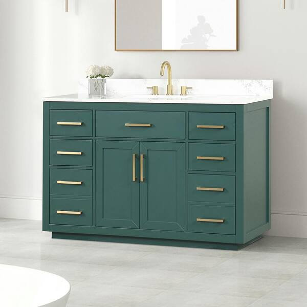 Staykiwi 54 in. W x 22 in. D x 36 in. H Single Sink Freestanding Bath Vanity in Green with White Quartz Top