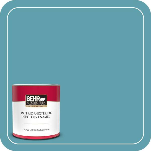 BEHR PREMIUM PLUS 1 qt. #BIC-53 Turquoise Hi-Gloss Enamel Interior/Exterior Paint & Primer