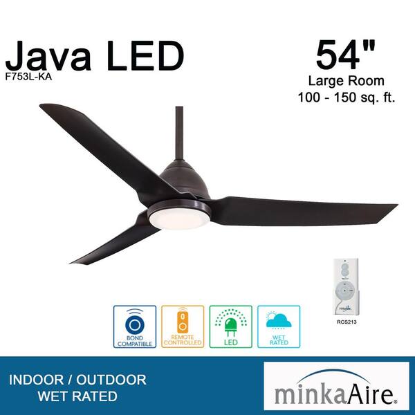 MINKA-AIRE Java 54 in. Integrated LED Indoor/Outdoor Kocoa Ceiling Fan with  Light and Remote Control F753L-KA - The Home Depot