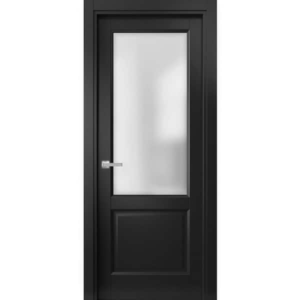 Sartodoors 1422 32 in. x 80 in. Right-Hand/Inswing Solid Frosted Glass Black Matte Single Prehung Interior Door with Hardware