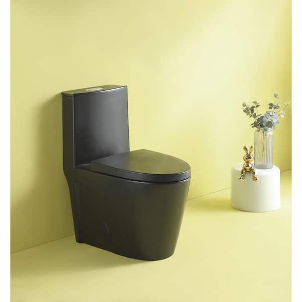 EAKYHOM 12 in. One-Piece 1.1/1.6 GPF Dual Flush Elongated Toilet in Matte Black with Slow-Close Seat Included