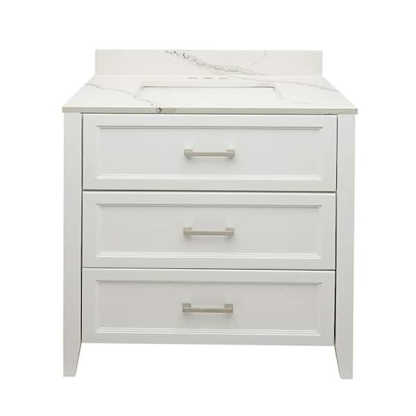 Ella Zermatt 31 in. W x 22 in. D x 36 in. H Bath Vanity in White with Quartz Stone Calacatta White Top with White Basin