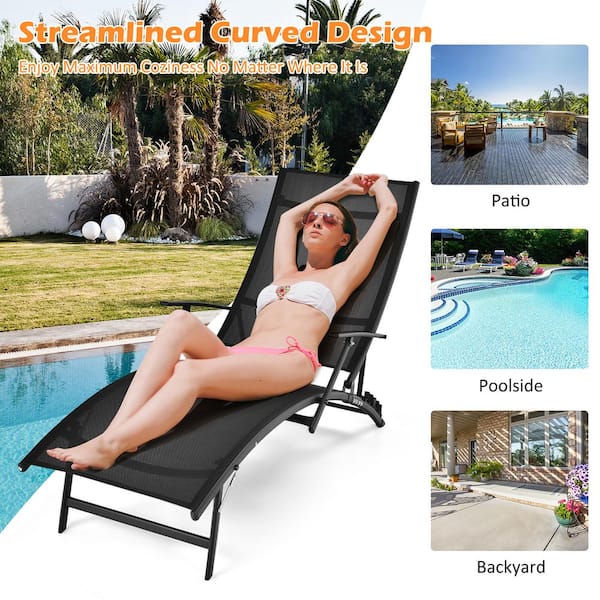 Costway Outdoor Patio Lounge Chair Chaise Fabric Adjustable Reclining  Armrest Pool Brown