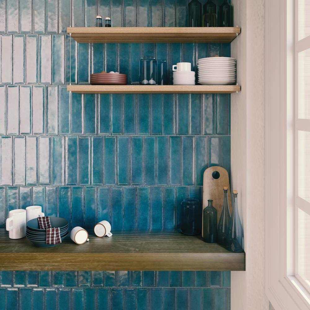 Raku Blue Glossy Ceramic Rectangular Wall Tile