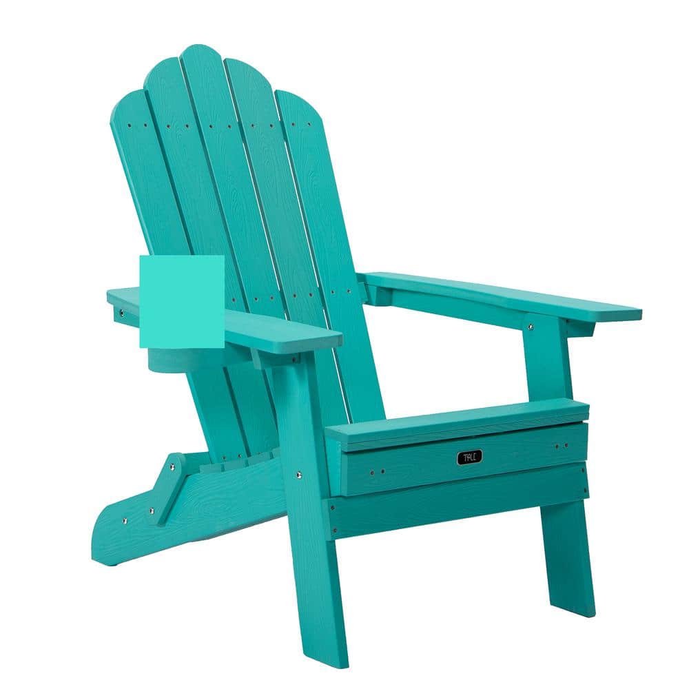 Willit Teal Folding Plastic Adirondack Chair with Pullout Ottoman, Cup