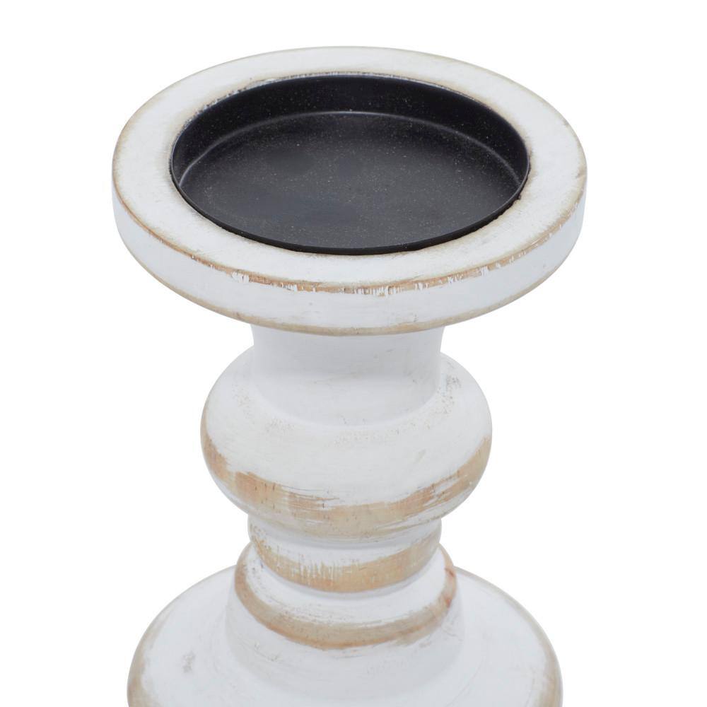Elegant Farmhouse White Wood Pillar Candle Holder Set of 3