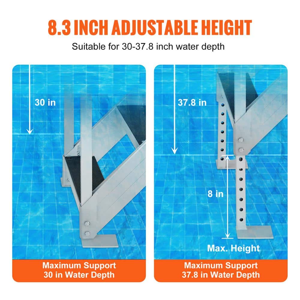 Adjustable Height Aluminum Dock Ladder with Dual Handrails and Nonslip Steps