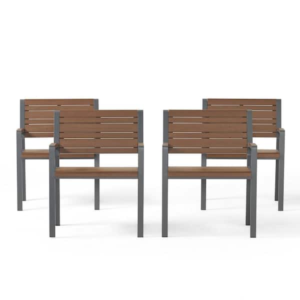 Noble House Geary Stationary Aluminum Outdoor Patio Lounge Chair (4-Pack)