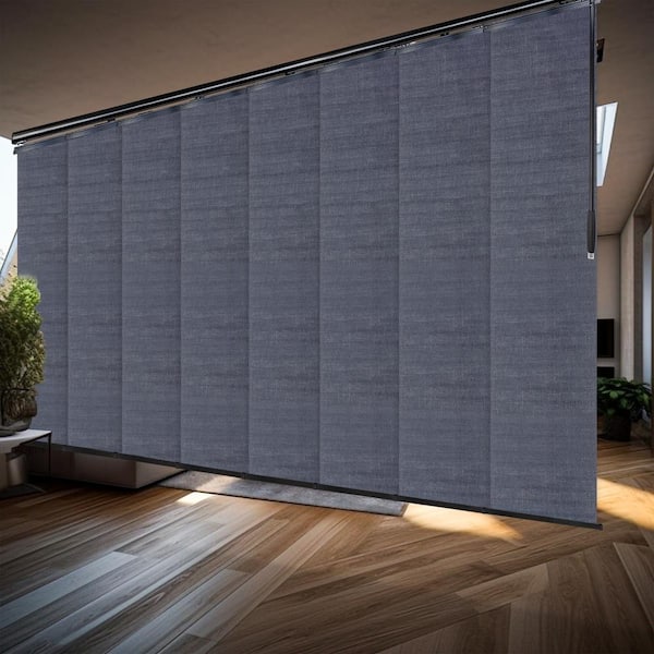 EMOH Midnight Blue 130 in. - 175 in. W x 116 in. L Adjustable 8-Panel Black Double Rail Panel Track with 23.5 in. Slates