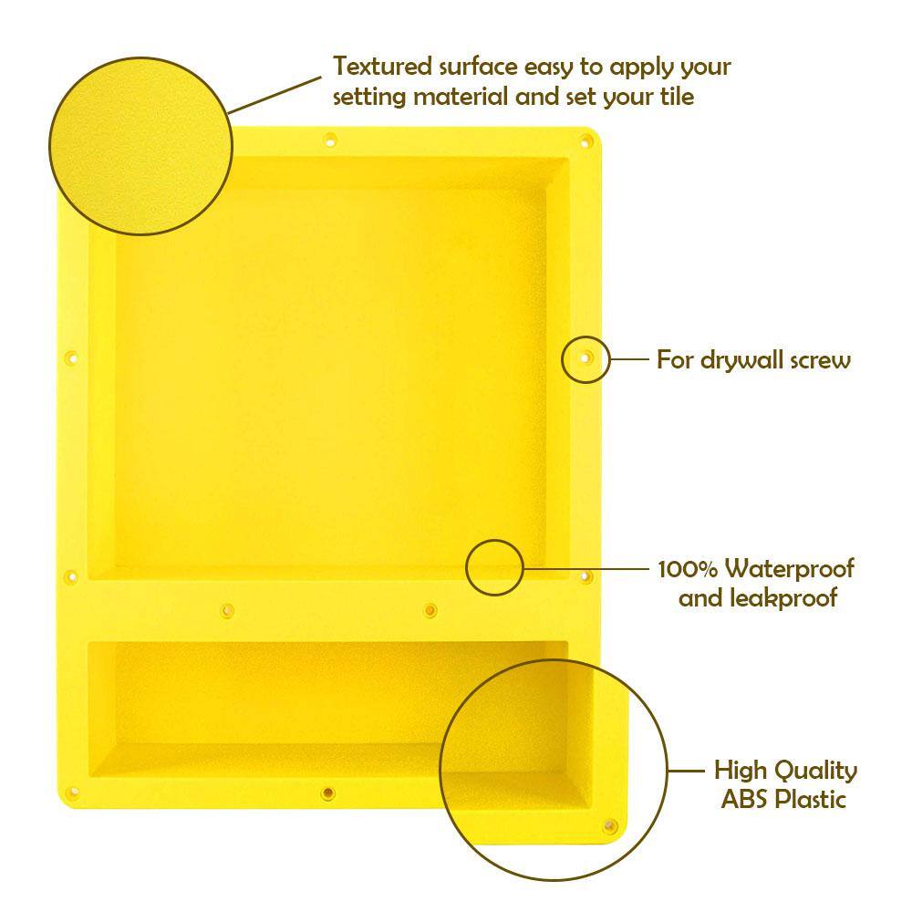Yellow Rectangular Double Shelf Leakproof Shower Niche