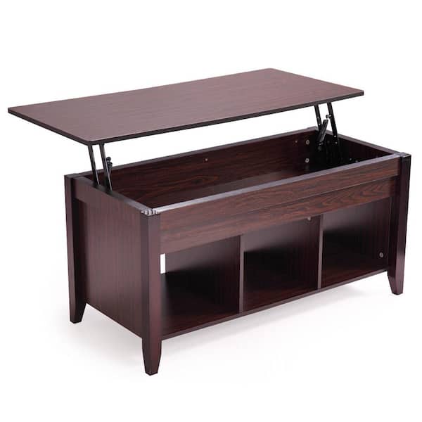 Tatahance 41.15 in. Dark Brown Coffee Rectangle Wood Coffee Table with Lifting