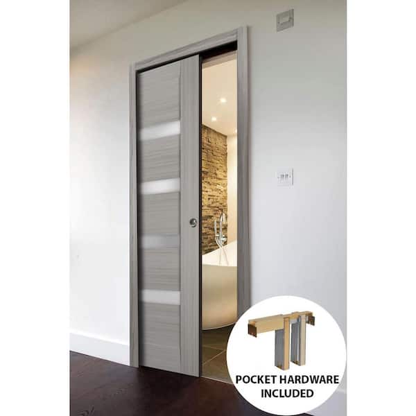Sartodoors 18 in. x 80 in. 1 Panel Gray Ash Finished MDF Sliding