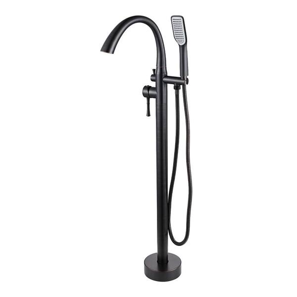 Single-Handle Floor Mount Freestanding Tub Faucet with Hand Shower in Oil Rubbed Bronze