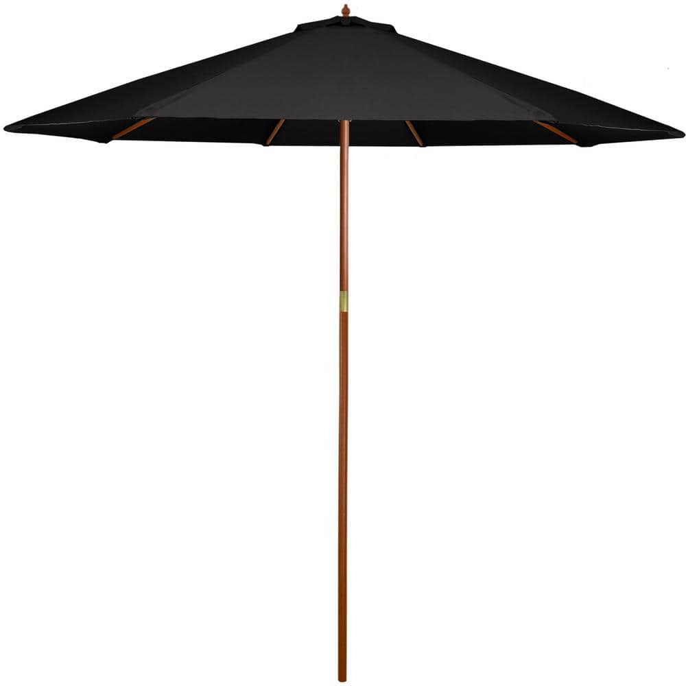 black wood patio umbrella Business & Pleasure Co. The Resort Market Introducing the Wooden Market Umbrella Classic Wood 6.5 ft Square
