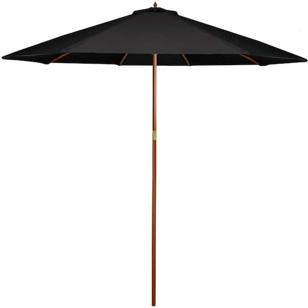 9 ft. Outdoor Market Patio Umbrella with Wooden Pole in Black