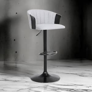 33 in. Gray and Black Low Back Metal Frame Bar Stool with Fabric Seat