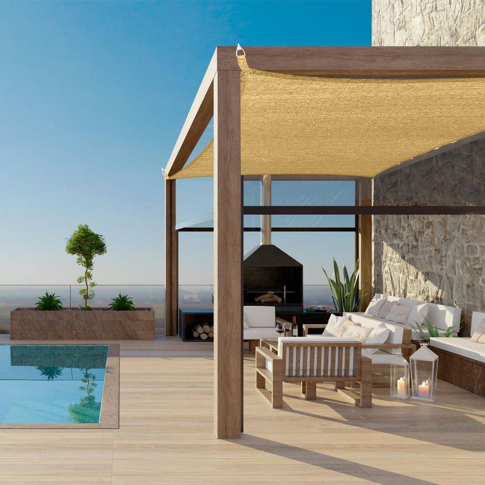 Beige Rectangular Polyester Sun Shade Sail for Patio, 12' x 16'