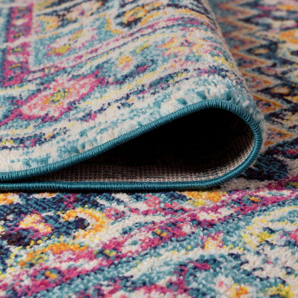 Blue Rectangular Medallion Synthetic Easy Care Rug