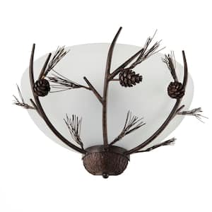 Spruce Lodge 2-Lights Handmade Pinecone Semicircle Wall Sconce with Frosted Glass Shade