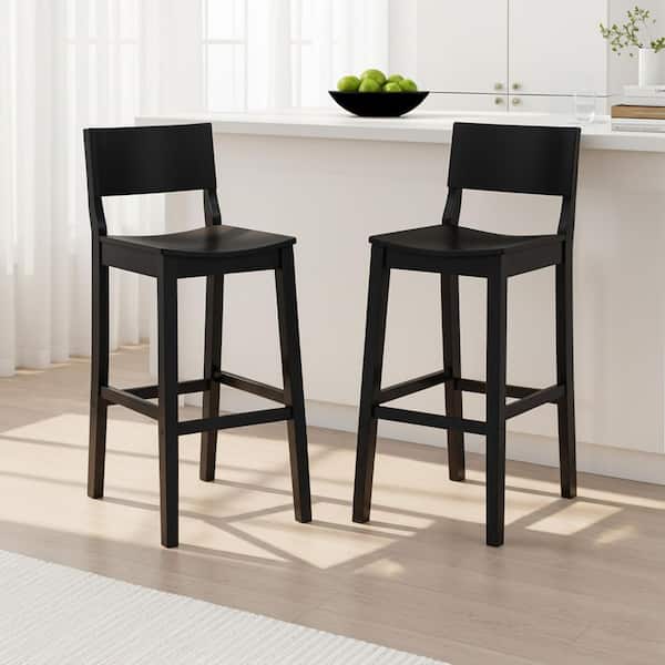 Harpe 41.5 in. H Black High Back Wood Bar Stool with Wood Seat Set of 2