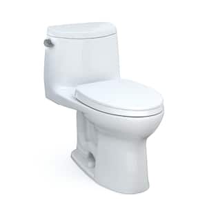 UltraMax II 1-Piece 1.28 GPF Single Flush Elongated Universal Height Toilet in Cotton White Seat Included