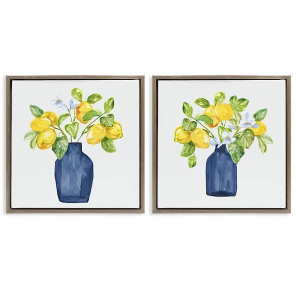 Stupell Industries Lemon Branches in Vases by Nan 2-Pieces Brown Floater Frame Food Graphic Art Print 18 in. x 18 in.