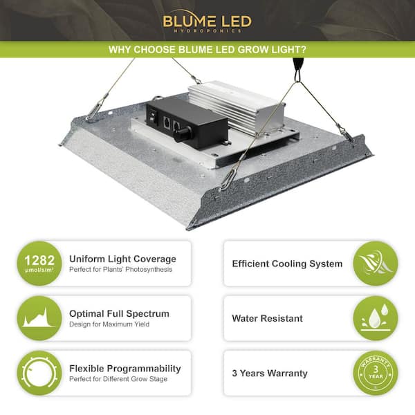 BLUME LED HYDROPONICS Blume 100-Watt Spectrum LED Grow Light with Daisy Chain for Indoor with Bright White Color Temperature - The Home Depot