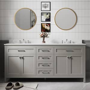 72.6 in. W x 22.4 in. D x 40.7 in. H Double Sink Bath Vanity in Gray with White Engineered Stone Top