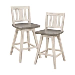 Fenton 23 in. Distressed Gray and White Wood Swivel Counter Height Chair (Slat Back) with Wood Seat (Set of 2)