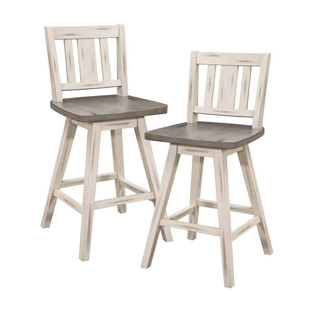 Fenton 23 in. Distressed Gray and White Wood Swivel Counter Height Chair (S