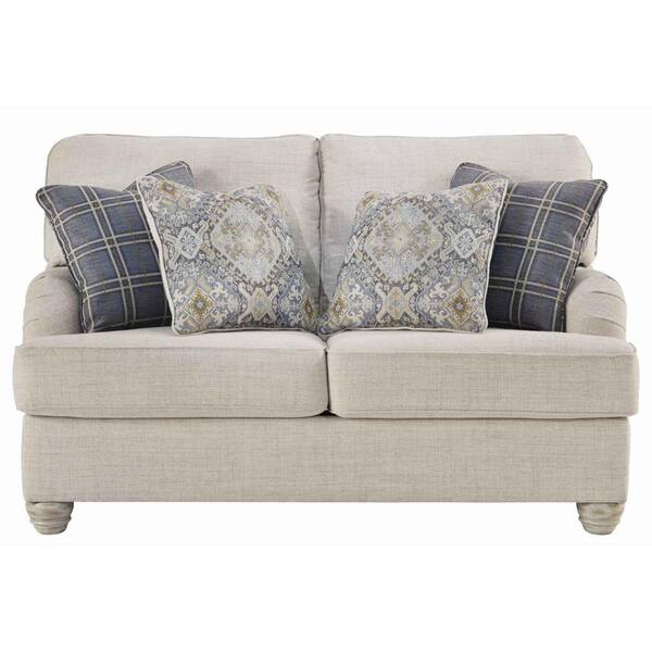 Benjara 66 in. Beige Solid Fabric 2-Seater Loveseat with Bun Feet ...