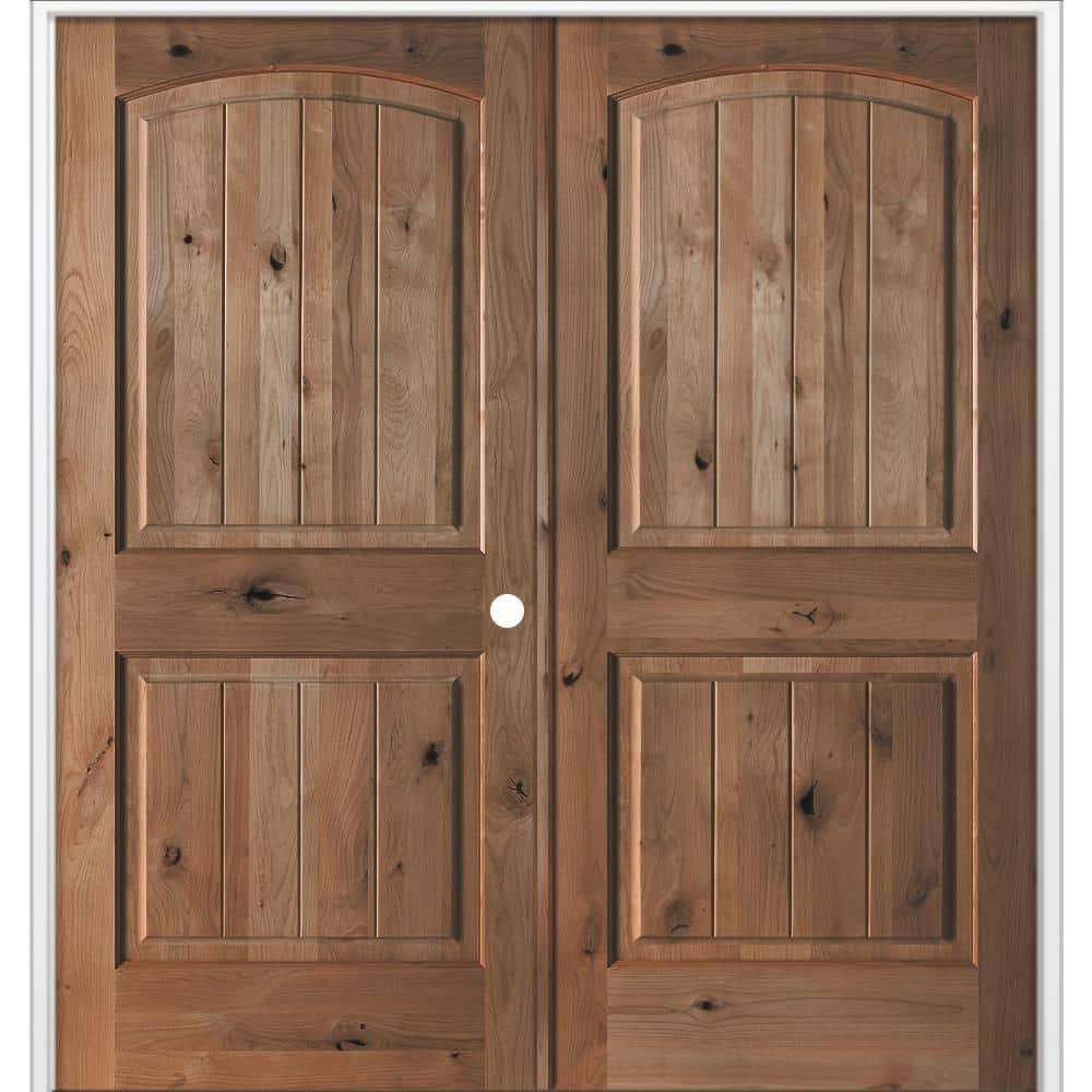 Krosswood Doors 48 in. x 80 in. Rustic Knotty Alder Arch Top VG Left ...
