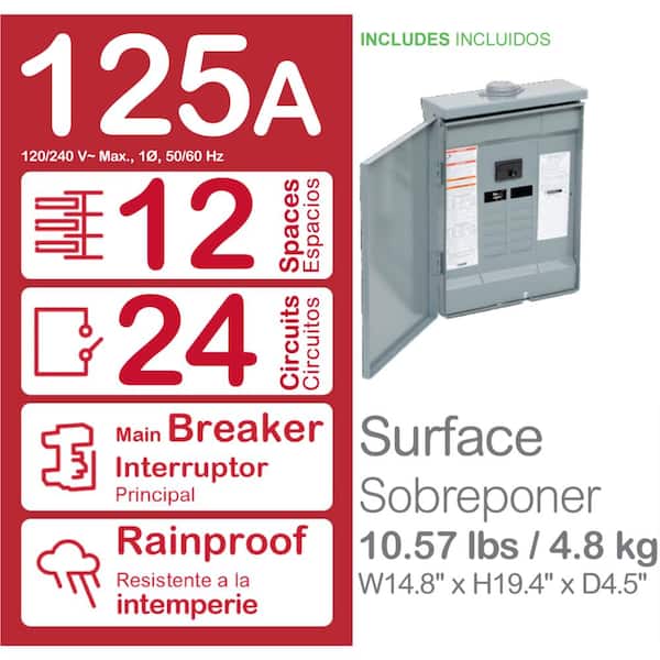 Homeline 125 Amp 12-Space 24-Circuit Outdoor Main Breaker Plug-On Neutral Load Center - Value Pack